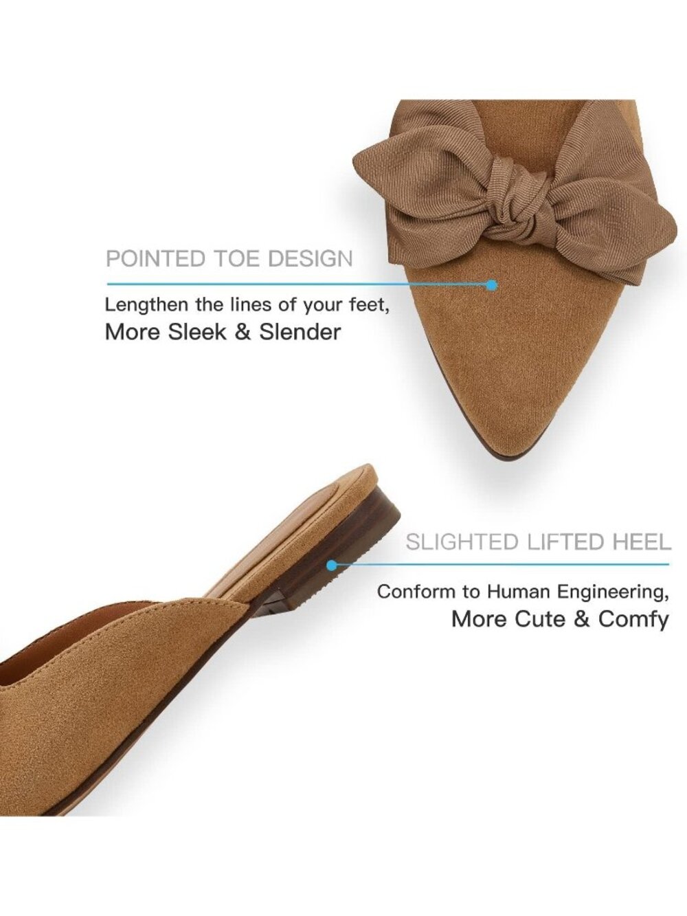Women's Khaki Suede Easy Slip On Closed Pointed Toe Loafers Flats Mules & Clogs - Picture 4 of 4